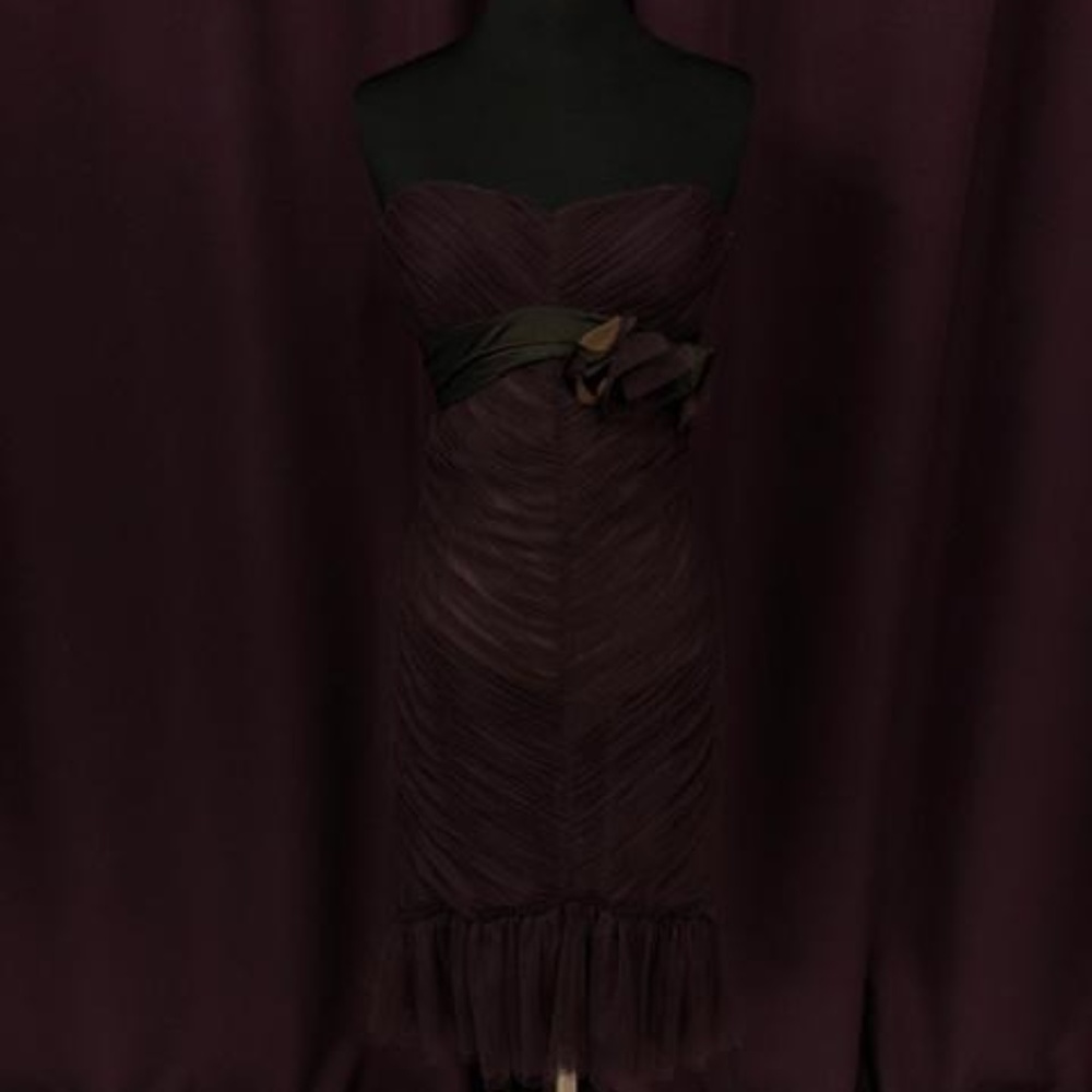 Vera Wang Purple Ribbon Short Sash Strapless Dress